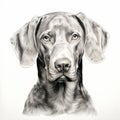 Realistic Charcoal Drawing Of Weimaraner On White Background