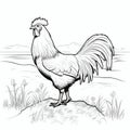 Realistic Black And White Rooster Coloring Page For Artistic Fun