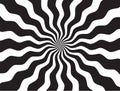 Black and white hypnotic spiral wave rays background. Psychedelic sunburst retro design