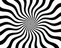 Black and white hypnotic spiral wave rays background. Psychedelic sunburst retro design