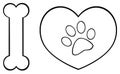 Black And White I Love Animals With Bone And Heart With Paw Print Logo Design