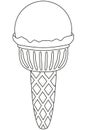 Black and white ice cream ball cone line art icon