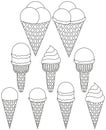 Black and white Ice cream cone icon set 9 elements. Royalty Free Stock Photo