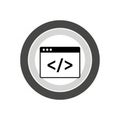 Black And White Icon Of A Browser Window With Code Tags Inside A Circular Frame coding programming Royalty Free Stock Photo
