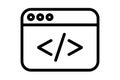 Black and white icon of a browser window with coding symbols and three dots programming development Royalty Free Stock Photo
