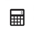 Black and white icon of a calculator with a rectangular display showing the number \