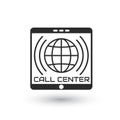 Black white icon Call Center. Logo. Globe, vertical mobile tablet