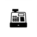 Black and white icon of a classic cash register, featuring a rectangular shape with a Royalty Free Stock Photo