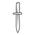 Black and white icon of cold weapon -knife, symbol of danger. Contour of the blade with the handle Royalty Free Stock Photo