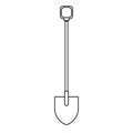 Black and white icon of a construction agro beautiful sharp bayonet shovel with a wooden handle for digging the ground. Garden