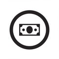 Black and white icon depicting a stylized banknote within a thick circular border. The Royalty Free Stock Photo