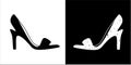 Black and white icon of fashionable women's high heel shoes, sign, logo, silhouette of shoe Royalty Free Stock Photo