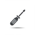 Black and white icon of a flathead screwdriver. The handle has a textured grip with a Royalty Free Stock Photo