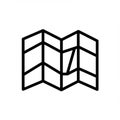 Black and white icon of a folded map. Simple geometric lines form the outlines, Royalty Free Stock Photo