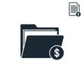 Black and white icon representing a file folder with a dollar sign, suggesting financial Royalty Free Stock Photo