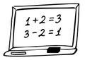 Black-and-white icon of a school Board with mathematical examples