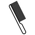 Black and white icon is a simple linear fashionable glamorous comb with a pen and teeth, a hairdresser`s tool for making hair