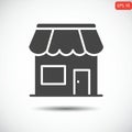 Black and white icon of a small storefront, featuring a roof with a scalloped edge resembling an Royalty Free Stock Photo