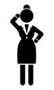 Black and white icon of thoughtful business woman, web logo, business lady in office suit thinking