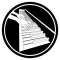 Black and white icon with two contour hands on piano keyboard Royalty Free Stock Photo