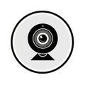 Black and White Icon of a Webcam with a Lens and Stand on a Grey Circle camera video Royalty Free Stock Photo