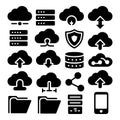 black and white icons of cloud computing and data storage various symbols for technology and internet concepts Royalty Free Stock Photo