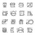 Collection of cozy kitchenware and utensils elements, cute hand drawing icons, vector illustration.