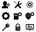 Black and white icons representing settings security tools and user management for website development Royalty Free Stock Photo