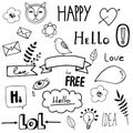 Black on white icons, ribbons and speech bubbles Royalty Free Stock Photo