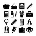 Black and white icons set illustration containing office tools and elements for work and office Royalty Free Stock Photo