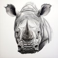 Black And White Rhino Head Portrait With Clear Lines