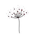 Black and white illustration of an abstract flower with red hearts. Royalty Free Stock Photo