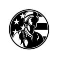 American Soldier Military Serviceman Looking Side USA Stars and Stripes Flag Circle Retro Black and White