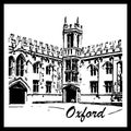Black and white illustration. Architecture Line Art. Oxford United Kingdom.