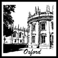 Black and white illustration. Architecture Line Art. Oxford United Kingdom.