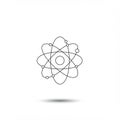 Black and white illustration of an atom with a central circle representing the nucleus, Royalty Free Stock Photo