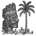 Intricate Tribal Mask Design with Palm Tree, Tropical Jungle Illustration Royalty Free Stock Photo