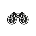 Black and white illustration of a binocular icon featuring question marks inside the Royalty Free Stock Photo