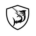 Blue Marlin Fish Jumping Shield Crest Retro Black and White Royalty Free Stock Photo