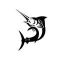 Blue Marlin Fish Jumping Shield Crest Retro Black and White