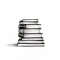 Black And White Illustration Book Stack: A Sketch-like Use Of Light And Shadow