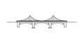 Black and white illustration of a bridge with two large arches and two symmetrical, Royalty Free Stock Photo