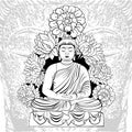 buddha in meditation around flowers