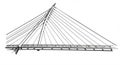 Black and white illustration of a cable-stayed bridge. Features a central pylon Royalty Free Stock Photo