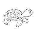 Black and white illustration of cartoon sea turtle Royalty Free Stock Photo