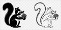 Squirrel Holding Acorn Silhouette and Outline Pair, vector illustration Royalty Free Stock Photo