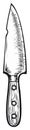 Black and white illustration of a chef's knife with a wooden handle and rivets Royalty Free Stock Photo