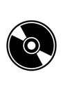 Black and white illustration of a compact disc (CD) icon. The Royalty Free Stock Photo