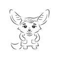 Black and white illustration of cute stylish dressed female fennec fox