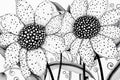 Black and white illustration of daisies. Printable coloring sheet. Generative AI